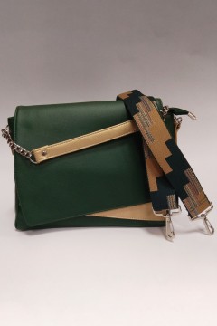 Симпатичная женская сумка Lika зеленый-золото со стропой зелено-оранжевые прямоугольники Chica rica(фото2)