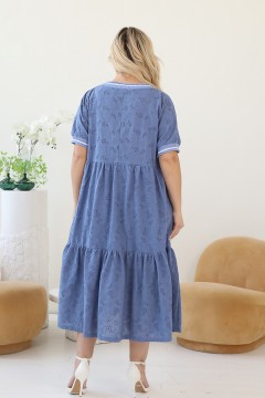 Платье свободное голубое из хлопка с вышивкой Wisell(фото4)